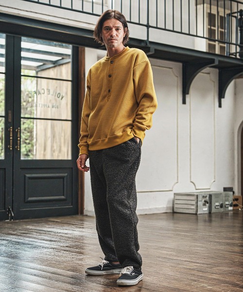 CAMBIO（カンビオ）の「msw1738- ウール混ビッグワッフルヘンリーネックニットソー(CAM-6649)（Tシャツ/カットソー・メンズ・ブラック/杢グレー/マスタード・M/L）」の9枚目の写真