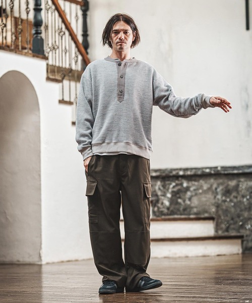 CAMBIO（カンビオ）の「msw1738- ウール混ビッグワッフルヘンリーネックニットソー(CAM-6649)（Tシャツ/カットソー・メンズ・ブラック/杢グレー/マスタード・M/L）」の13枚目の写真