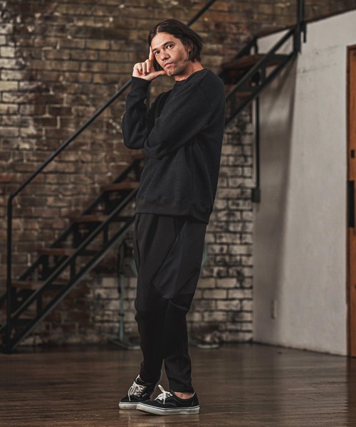 CAMBIO（カンビオ）の「msw1738- ウール混ビッグワッフルヘンリーネックニットソー(CAM-6649)（Tシャツ/カットソー・メンズ・ブラック/杢グレー/マスタード・M/L）」の19枚目の写真