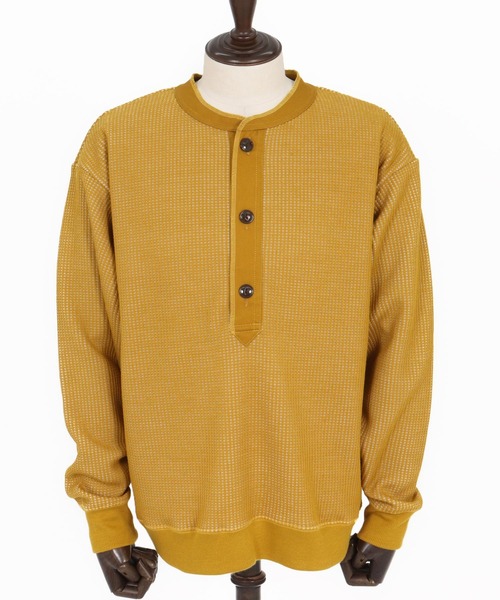 CAMBIO（カンビオ）の「msw1738- ウール混ビッグワッフルヘンリーネックニットソー(CAM-6649)（Tシャツ/カットソー・メンズ・ブラック/杢グレー/マスタード・M/L）」の22枚目の写真