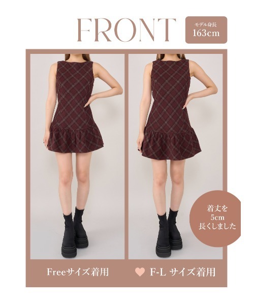 Darich ブラック チェック柄 ノースリーブワンピース ダーリッチ Darich シアードッキングチェックワンピース