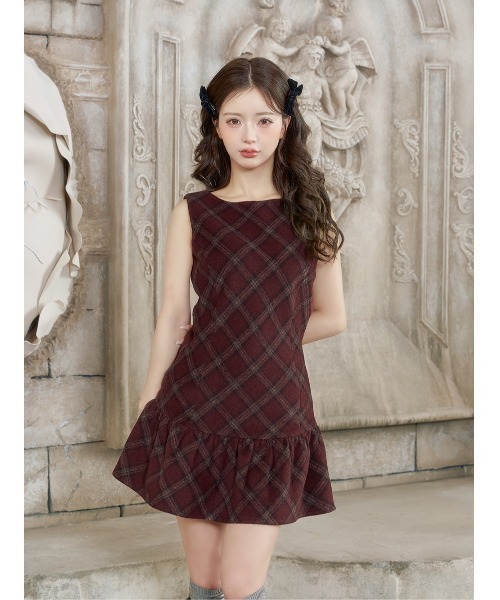 DARICH チェック柄 ノースリーブ ミニワンピース ダーリッチ Darich タータンチェックノースリミニワンピース