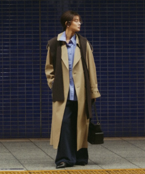 ミラオーウェン　ピーコート　オーバーサイズ　ブルー　フリーサイズ　ハーフコート ミラオーウェン 完売 【限定】ビッグカラーハーフ丈コクーンP