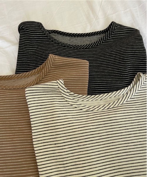 SHEPP(シープ)の「オーバーシルエット ボーダーロンT(Tシャツ/カットソー・レディース・ブラック/ブラウン/ホワイト・L/M)」の16枚目の写真