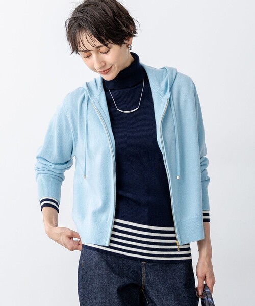 ピュアカシミヤ ジップアップ ニット パーカー