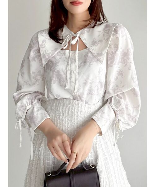 dazzlin（ダズリン）の「オープンリボンブラウス（シャツ/ブラウス・レディース・オフホワイト/ベージュ/ピンク/アイボリー・FREE）」の4枚目の写真