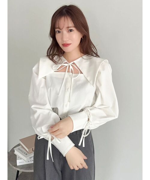 dazzlin（ダズリン）の「オープンリボンブラウス（シャツ/ブラウス・レディース・オフホワイト/ベージュ/ピンク/アイボリー・FREE）」の16枚目の写真