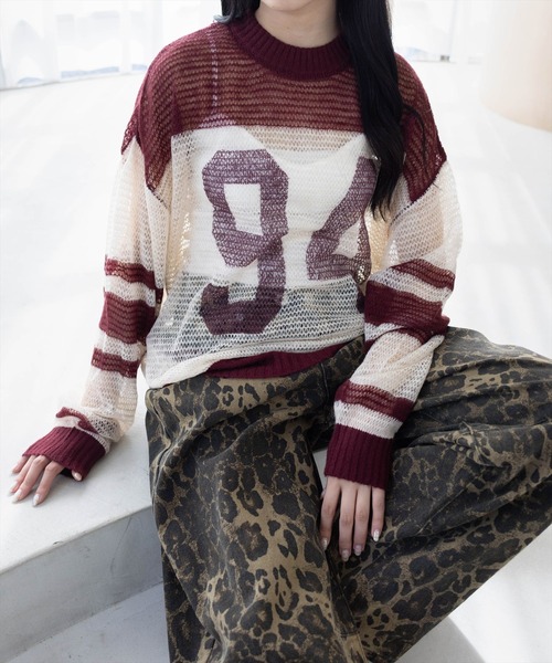 clear（クリア）の「ナンバリング透かしニットトップス[カジュアル 着回し抜群 大人]（ニット/セーター・レディース・ネイビー/グリーン/ボルドー・F）」の5枚目の写真