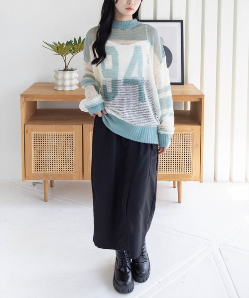 clear（クリア）の「ナンバリング透かしニットトップス[カジュアル 着回し抜群 大人]（ニット/セーター・レディース・ネイビー/グリーン/ボルドー・F）」の16枚目の写真