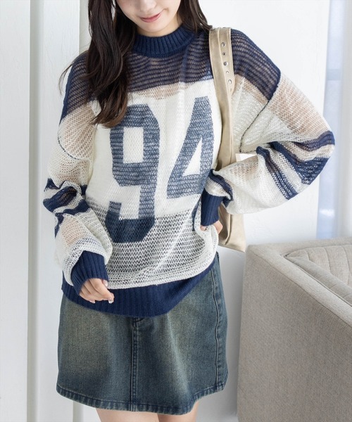 clear（クリア）の「ナンバリング透かしニットトップス[カジュアル 着回し抜群 大人]（ニット/セーター・レディース・ネイビー/グリーン/ボルドー・F）」の17枚目の写真