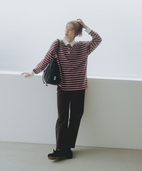 B:MING by BEAMS(ビーミングバイビームス)の「ボーダー ラガーシャツ(Tシャツ/カットソー・レディース・グリーン/ワイン・ONE SIZE)」の4枚目の写真