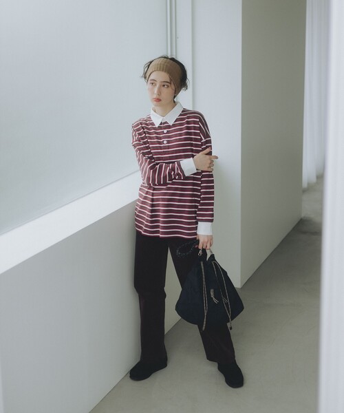 B:MING by BEAMS(ビーミングバイビームス)の「ボーダー ラガーシャツ(Tシャツ/カットソー・レディース・グリーン/ワイン・ONE SIZE)」の5枚目の写真