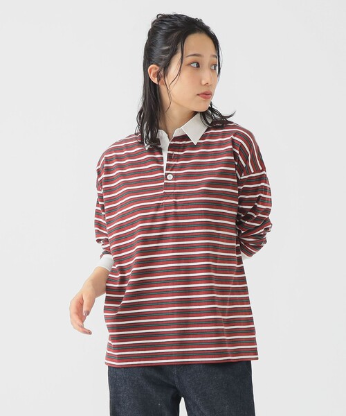 B:MING by BEAMS(ビーミングバイビームス)の「ボーダー ラガーシャツ(Tシャツ/カットソー・レディース・グリーン/ワイン・ONE SIZE)」の8枚目の写真