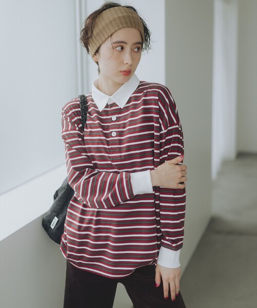 B:MING by BEAMS(ビーミングバイビームス)の「ボーダー ラガーシャツ(Tシャツ/カットソー・レディース・グリーン/ワイン・ONE SIZE)」の22枚目の写真