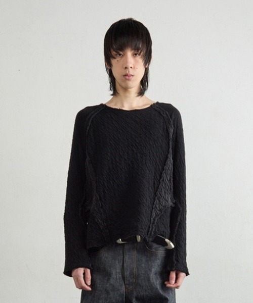 NVRFRGT(ネヴァーフォーゲット)の「PANELED LONG SLEEVE T SHIRT(Tシャツ/カットソー・メンズ・ライトグレー/ブラック・1/2)」の1枚目の写真