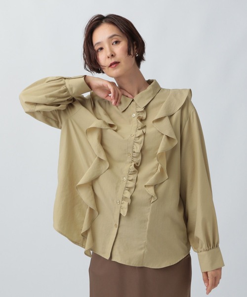 LEPSIM(レプシィム)の「アシメフリルシャツ 582419(シャツ/ブラウス・レディース・ベージュ/ブラック/オフホワイト・FREE)」の1枚目の写真