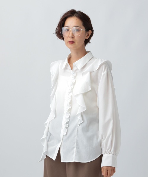 LEPSIM(レプシィム)の「アシメフリルシャツ 582419(シャツ/ブラウス・レディース・ベージュ/ブラック/オフホワイト・FREE)」の5枚目の写真