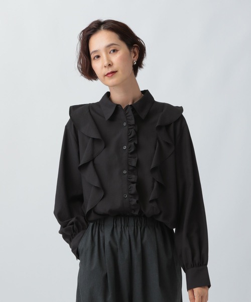 LEPSIM(レプシィム)の「アシメフリルシャツ 582419(シャツ/ブラウス・レディース・ベージュ/ブラック/オフホワイト・FREE)」の10枚目の写真