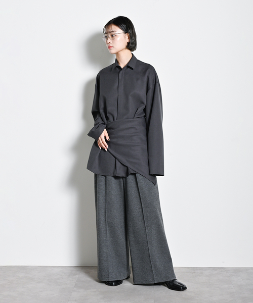 CITYSHOP（シティーショップ）の「SINGLE TUCK WIDE パンツ（スラックス・レディース・ブラック/ベージュ/グレー・38/36）」の7枚目の写真