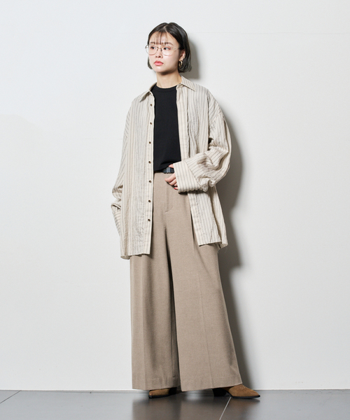 CITYSHOP（シティーショップ）の「SINGLE TUCK WIDE パンツ（スラックス・レディース・ブラック/ベージュ/グレー・38/36）」の13枚目の写真