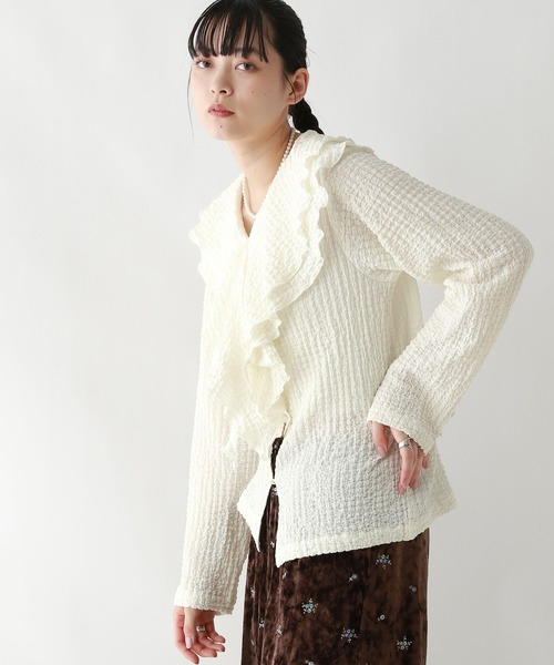 RAGEBLUE（レイジブルー）の「ワイドスリーブ/シャーリングフリルブラウス（シャツ/ブラウス・レディース・パープル/ホワイト/ブラウン・FREE）」の7枚目の写真