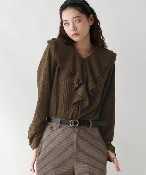 RAGEBLUE（レイジブルー）の「ワイドスリーブ/シャーリングフリルブラウス（シャツ/ブラウス・レディース・パープル/ホワイト/ブラウン・FREE）」の12枚目の写真