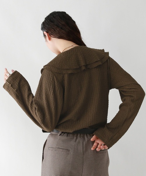 RAGEBLUE（レイジブルー）の「ワイドスリーブ/シャーリングフリルブラウス（シャツ/ブラウス・レディース・パープル/ホワイト/ブラウン・FREE）」の13枚目の写真