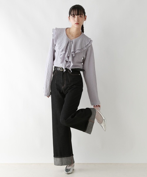 RAGEBLUE（レイジブルー）の「ワイドスリーブ/シャーリングフリルブラウス（シャツ/ブラウス・レディース・パープル/ホワイト/ブラウン・FREE）」の15枚目の写真