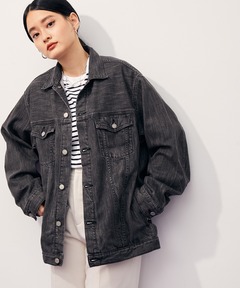 アダムエロペ ルセルクルパーロペ　ノーカラーデニムジャケット　ブラック アダムエロペ ルセルクルパーロペ ノーカラーデニムジャケット