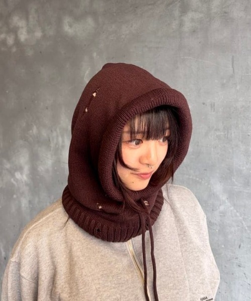 DECHO（デコー）の「【別注】DECHO / バラクラバ（ニットキャップ/ビーニー・レディース・ネイビー/ブラウン・ONE SIZE）」の7枚目の写真