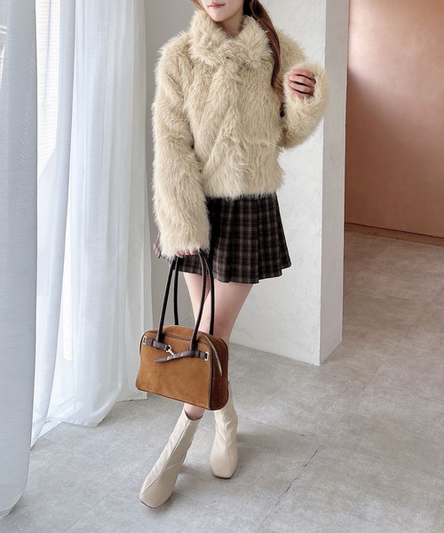 INGNI（イング）の「マグネットボタンスタンドカラーエコファーコート（ブルゾン・レディース・ブラック/ミックスグレー/アイボリー/ベージュ/ブラウン系8/グレー系その他4・M）」の21枚目の写真