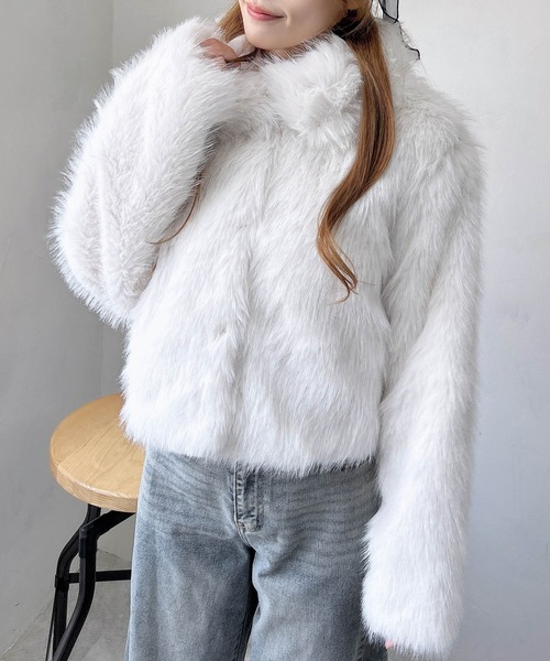 INGNI（イング）の「マグネットボタンスタンドカラーエコファーコート（ブルゾン・レディース・ブラック/ミックスグレー/アイボリー/ベージュ/ブラウン系8/グレー系その他4・M）」の20枚目の写真