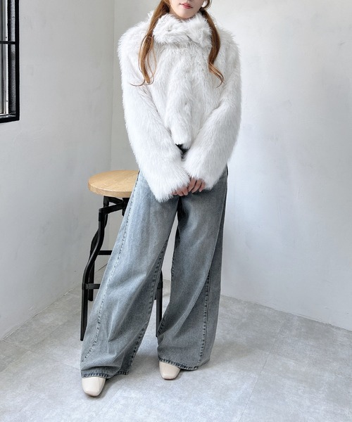 INGNI（イング）の「マグネットボタンスタンドカラーエコファーコート（ブルゾン・レディース・ブラック/ミックスグレー/アイボリー/ベージュ/ブラウン系8/グレー系その他4・M）」の14枚目の写真