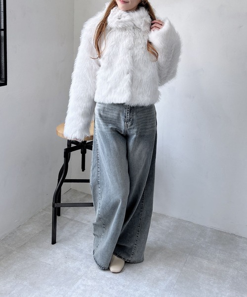 INGNI（イング）の「マグネットボタンスタンドカラーエコファーコート（ブルゾン・レディース・ブラック/ミックスグレー/アイボリー/ベージュ/ブラウン系8/グレー系その他4・M）」の13枚目の写真