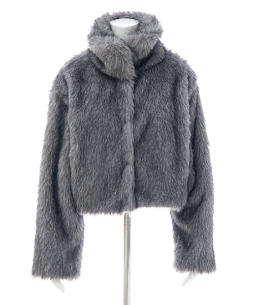 INGNI マグネットボタン エコファーコート グレー セール】マグネットボタンスタンドカラーエコファーコート（ブルゾン