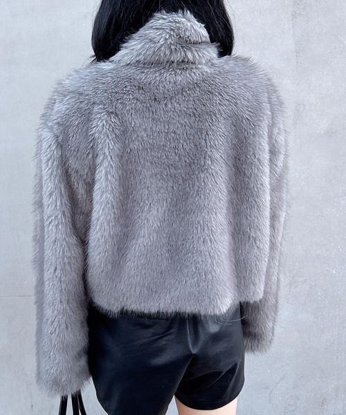 セール】マグネットボタンスタンドカラーエコファーコート（ブルゾン