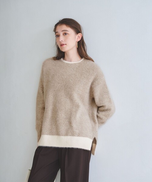 フォックスカシミヤ スパンコール クルーネックニット（ニット