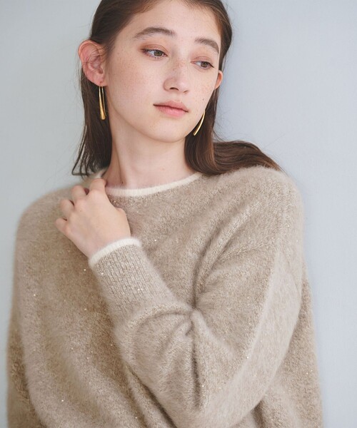 フォックスカシミヤ スパンコール クルーネックニット（ニット