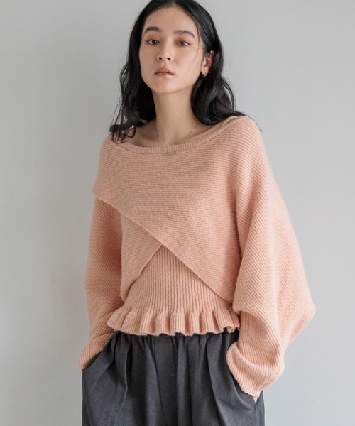 New Balance　アップサイドダウンロゴボーダー　 吸湿発熱 ニット【L】 LOWRYS FARM（ローリーズファーム） ニット アシメカタボタンネップ