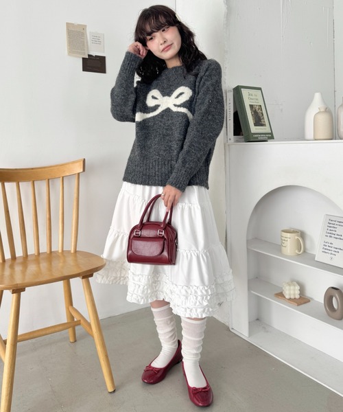 セール】リボンモチーフニットプルオーバー（ニット/セーター