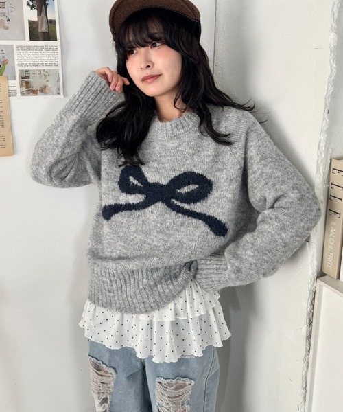 セール】リボンモチーフニットプルオーバー（ニット/セーター