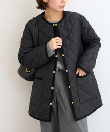 希少　Traditional Weatherwear　キルティングコート　千鳥柄 Traditional Weatherwear｜襟付きキルティングロングコート