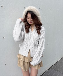 one way | ファー付きニットパーカー(ニット/セーター)