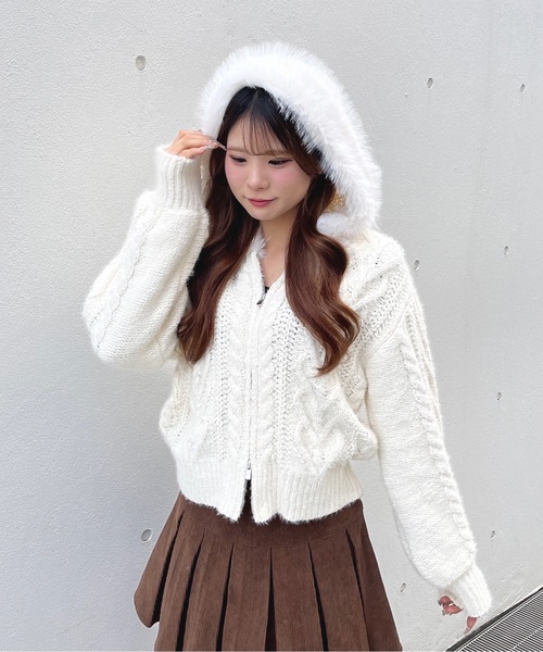 ファー付きニットパーカー（ニット/セーター）｜one way（ワンウェイ