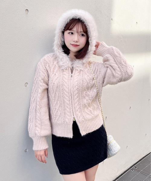 ファー付きニットパーカー（ニット/セーター）｜one way（ワンウェイ