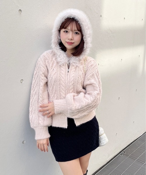 ファー付きニットパーカー（ニット/セーター）｜one way（ワンウェイ