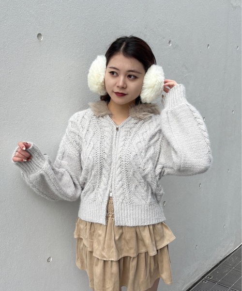 ファー付きニットパーカー（ニット/セーター）｜one way（ワンウェイ