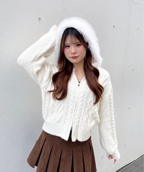 ファー付きニットパーカー（ニット/セーター）｜one way（ワンウェイ