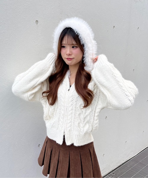 ファー付きニットパーカー（ニット/セーター）｜one way（ワンウェイ