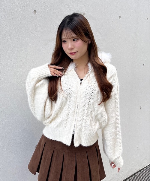 ファー付きニットパーカー（ニット/セーター）｜one way（ワンウェイ